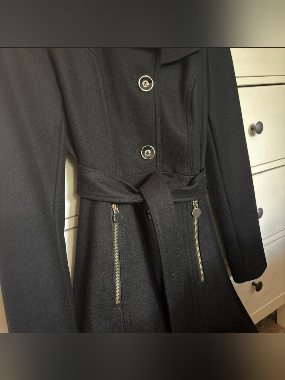 INC International Concepts Black Belted Fit-and-Flare Coat - Picture 3 of 5